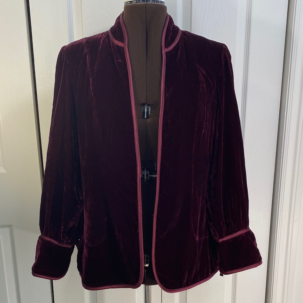 2 for $25 - Vintage Addition Elle Velvet Jacket Wine Red Fully Lined 14 Plus  XL